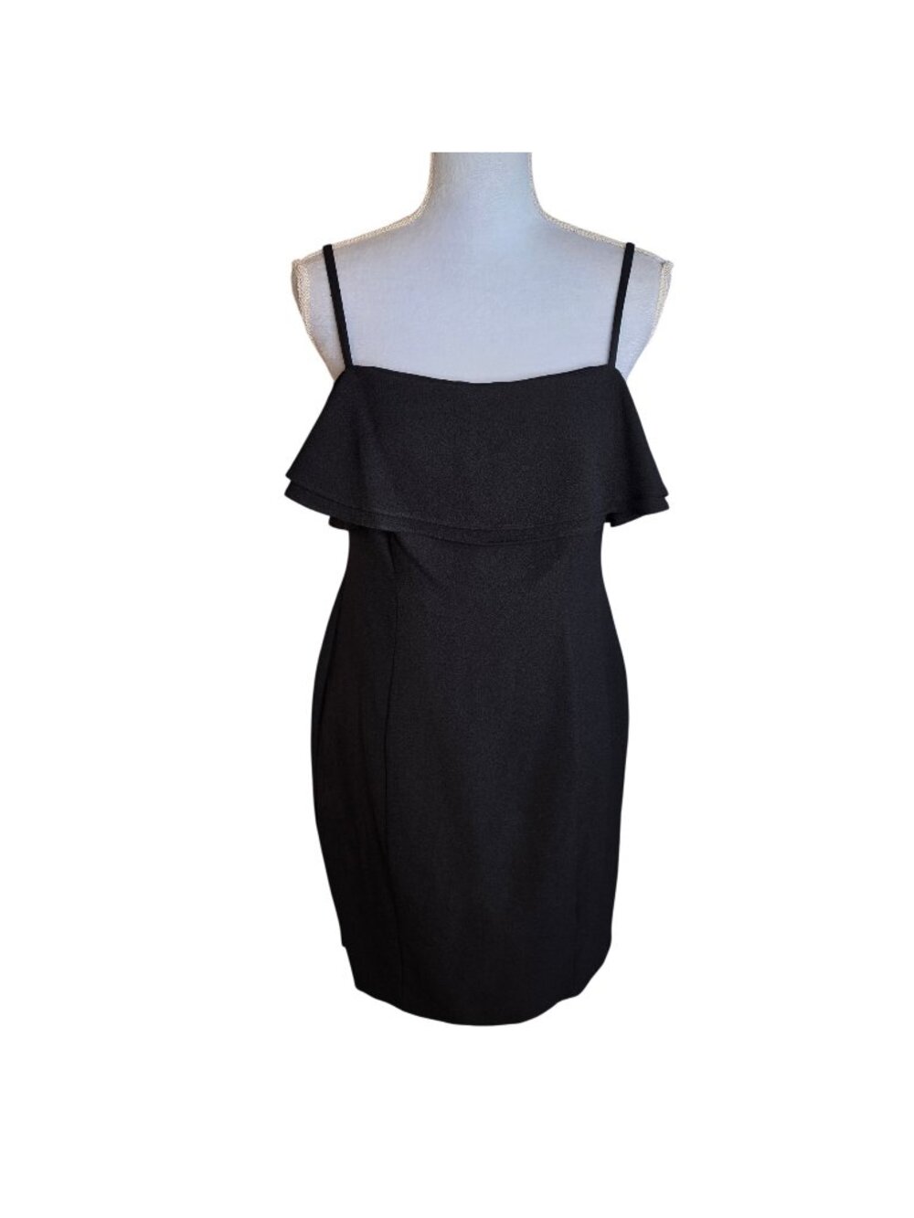 Karl Lagerfeld Paris Black Ruffle Mini Dress Spaghetti Strap Low Back LBD Sz 6